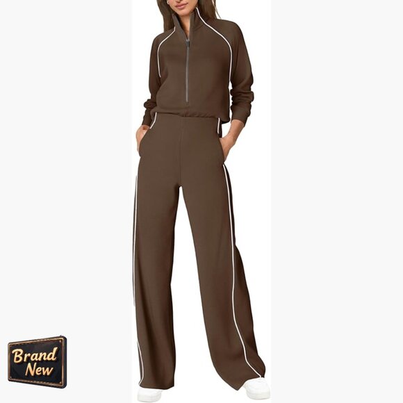 Pants - Long Sleeve Jumpsuit with Pockets, Mock Neck, Wide Leg, Travel Outfit